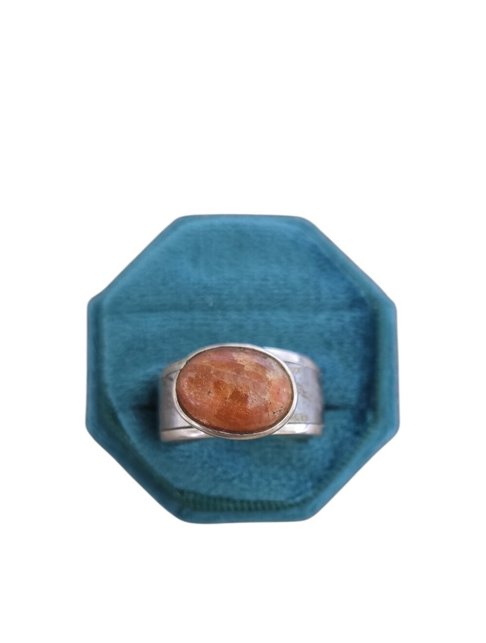 Vintage Size 10 Sterling Silver Sunstone Oval Ring Orange